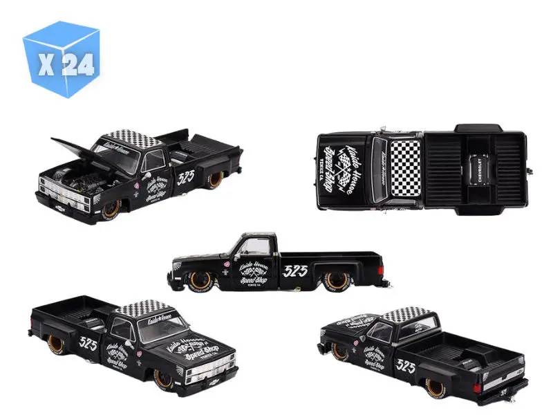 Pre-Order - 24 Pack Chevrolet Silverado Dually Hot Rod V1 – Flat Black (Kaido House X Mini Gt) Diecast 1:64 Scale Model - Tsm Khmg236 1