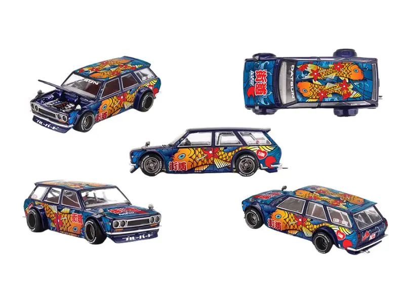 Pre-Order Datsun Kaido 510 Wagon Koi Wagon V1- Blue (Kaido House X Mini Gt) Diecast 1:64 Scale Model - Tsm Khmg248 1
