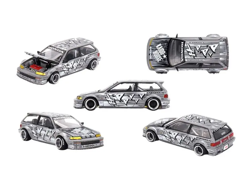Pre-Order Honda Civic (Ef) Kaido Manga V1 – Silver (Kaido House X Mini Gt) Diecast 1:64 Scale Model - Tsm Khmg260 1