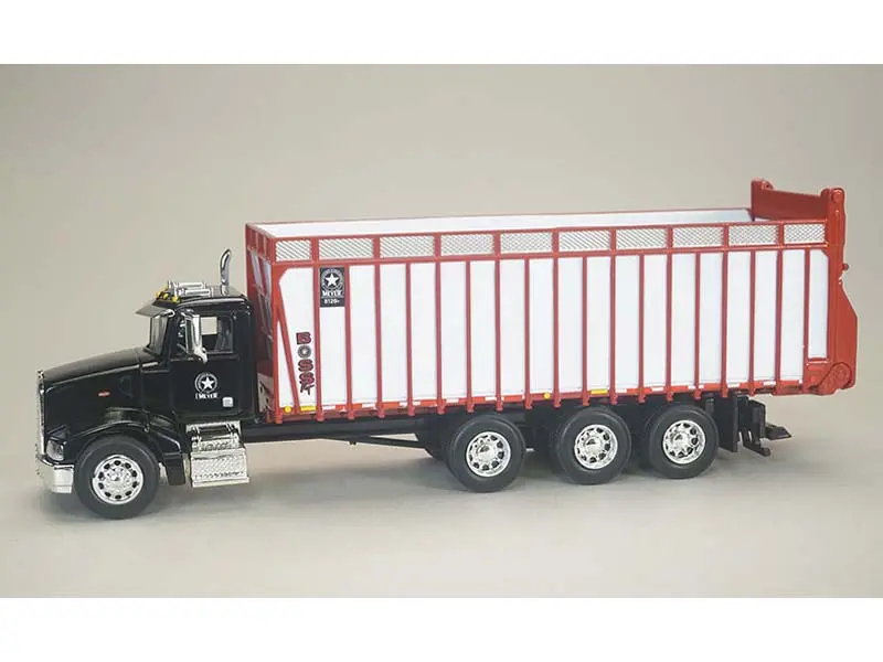 Peterbilt 385 In Black W/ Meyer 8126Rt Boss Forage Box Diecast 1:64 Scale Model - Speccast Mey003 1