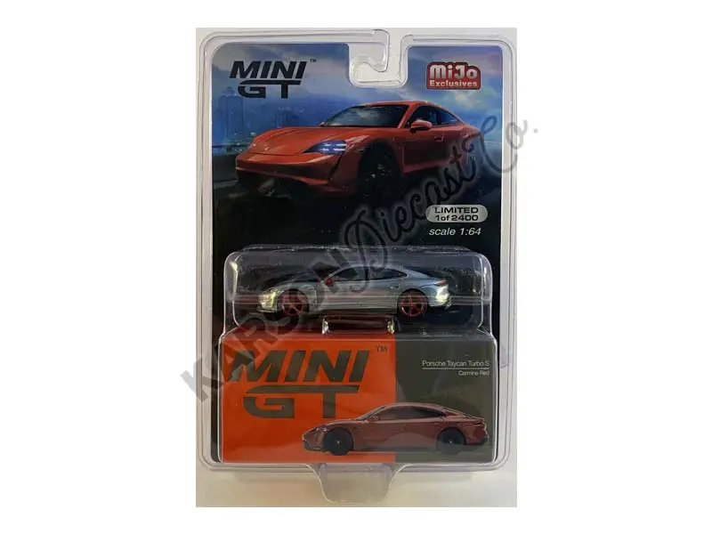 Chase Porsche Taycan Turbo S - Carmine Red (Mini Gt) Diecast 1:64 Scale Model Car - True Scale Miniatures Mgt00289 1