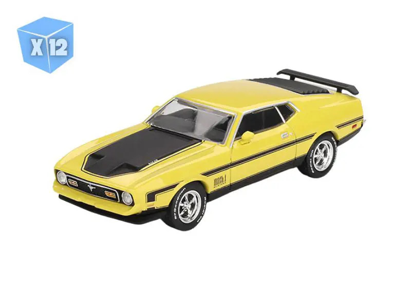 12 Pack Ford Mustang Mach 1 – Grabber Yellow (Mini Gt) Diecast 1:64 Scale Model - Tsm Mgt01139 1