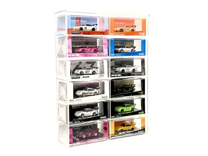 12-Car Display Case Wall Mount Plastic Clear Version W/ Cover (10.03″ X 3.03″ X 13.62″) Diecast 1:64 Scale Models - Mijo Mj10012 1