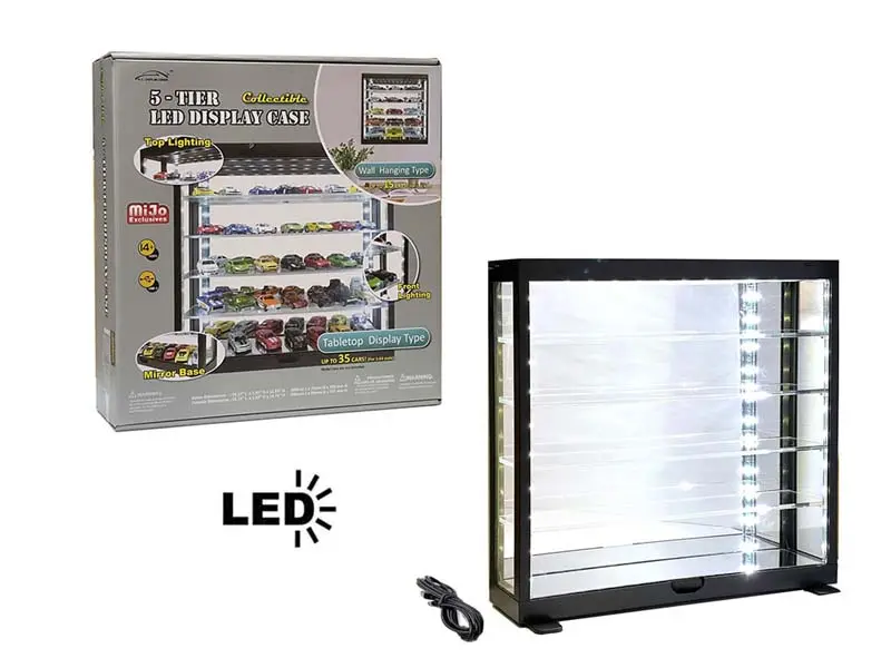 Showcase Wall Mount 5 Tiers Usb Powered Led Black W/ Mirror Back For Diecast 1:64 Scale Model - Mijo Mj8850mbk 1