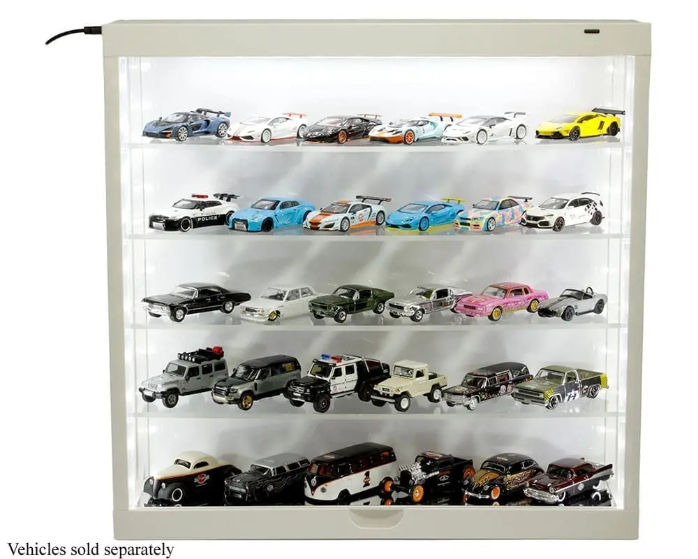 Showcase 5-Tier Led Wall Mountable Display Case – White Case W/ White Rear Panel For Diecast Scale Model - Mijo Mj8850w 1