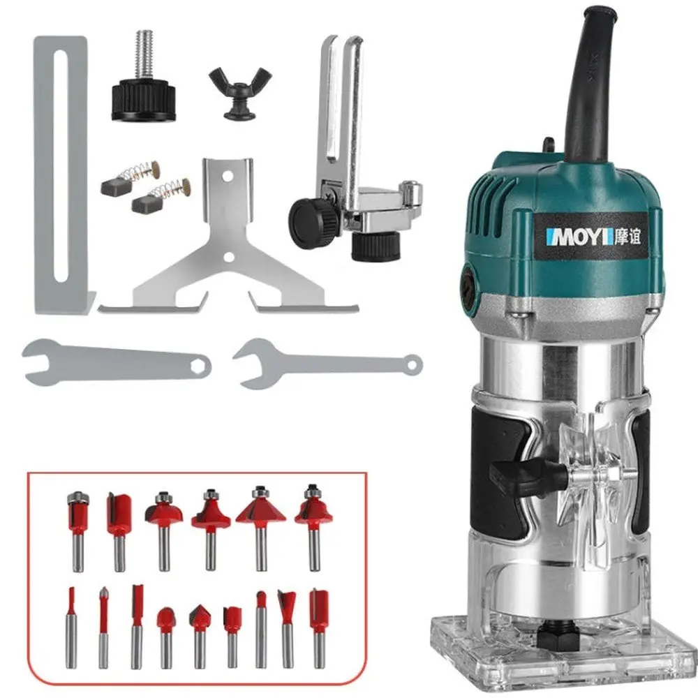 Moyi Aluminum Body Multifunctional Small Electric Woodworking Carving Slotting Trimming Machine, 15 Milling Cutters Eu Plug, 15 Milling Cutters Us Plug 1