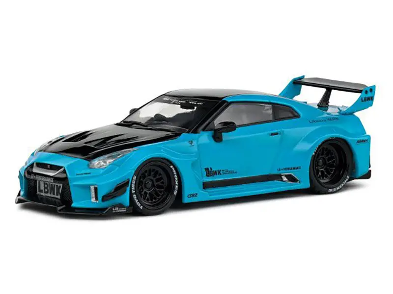 2019 Nissan Gt-R (R35) Lb-Silhouette Works Rhd (Right Hand Drive) Miami Blue W/ Black Hood And Top Diecast 1:43 Scale Model - Solido S4311209 1