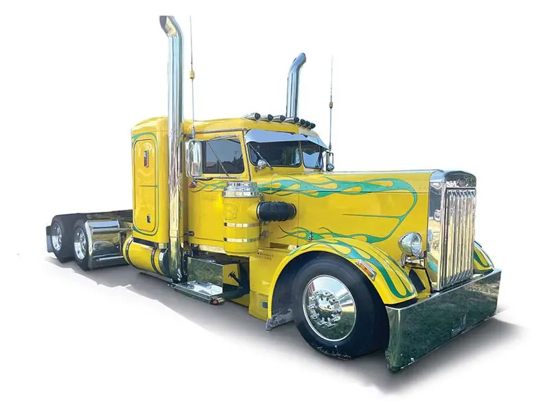 Pre-Order 1952 Peterbilt 350 - Yellow W/ Green Flames Diecast 1:64 Scale Model - Ixo U64tr018 1