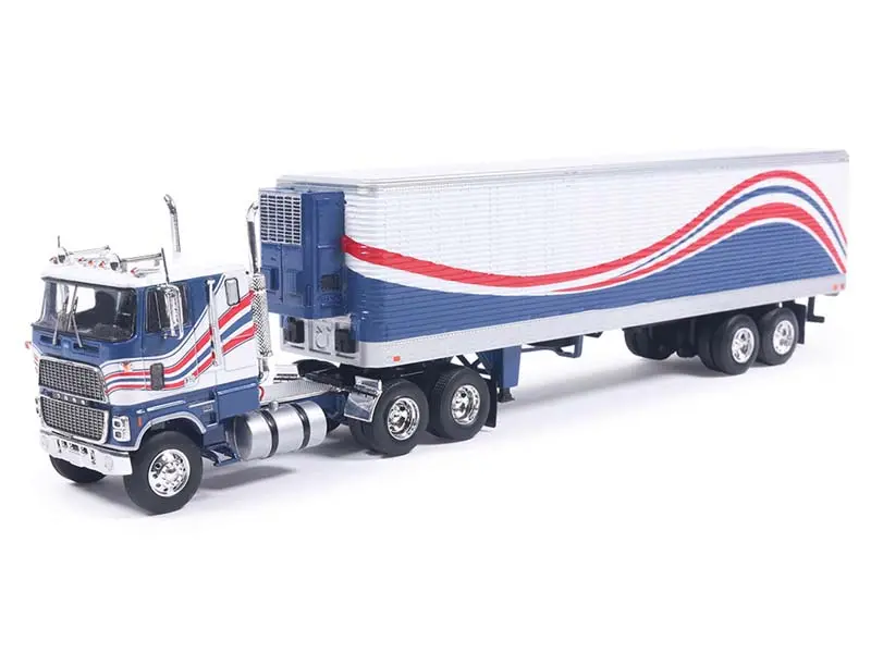 Pre-Order 1976 Ford Cl 9000 Red White And Blue W/ Vintage Trailer Diecast 1:64 Scale Model - Ixo U64trtr001s 1
