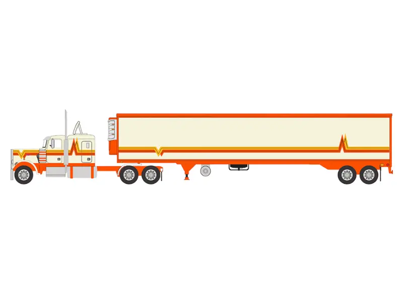 Pre-Order 1973 Peterbilt 359 - Orange And Cream W/ Modern Trailer Diecast 1:64 Scale Model - Ixo U64trtr002m 1
