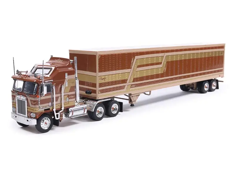 Pre-Order 1976 Kenworth K100 Aerodyne - Brown W/ Modern Trailer Diecast 1:64 Scale Model - Ixo U64trtr003m 1