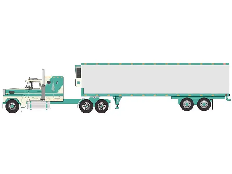 Pre-Order 1978 Ford Ltl-9000 - Caribbean Turquoise And Wimbledon White W/ Vintage Trailer Diecast 1:64 Scale Model - Ixo U64trtr011t 1