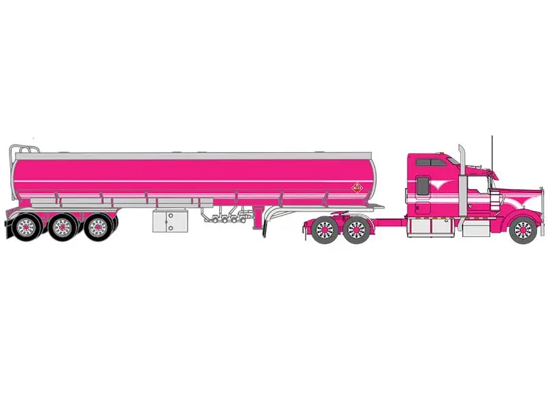 Pre-Order 1990 Kenworth W900 W/ Tri Axle Petroleum Tanker - Pink Diecast 1:64 Scale Model - Ixo U64trtr012t 1