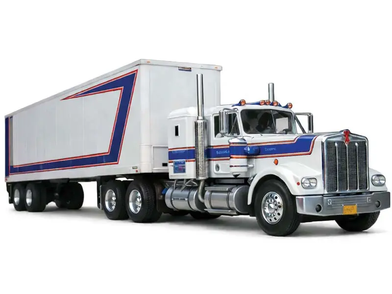 Pre-Order 1976 Kenworth W900 W/ Vintage Trailer - Red, White, Blue Diecast 1:64 Scale Model - Ixo U64trtr013t 1