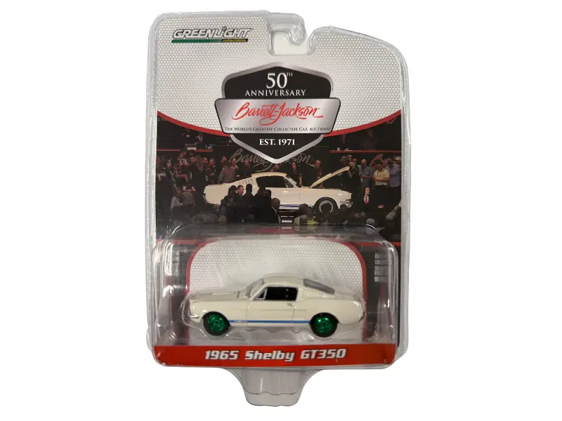 Chase 1965 Ford Mustang Shelby Gt350 - White W/ Blue Stripes (Barrett-Jackson Scottsdale Edition Series 12) Diecast 1:64 Scale Model - Greenlight 37290C 1
