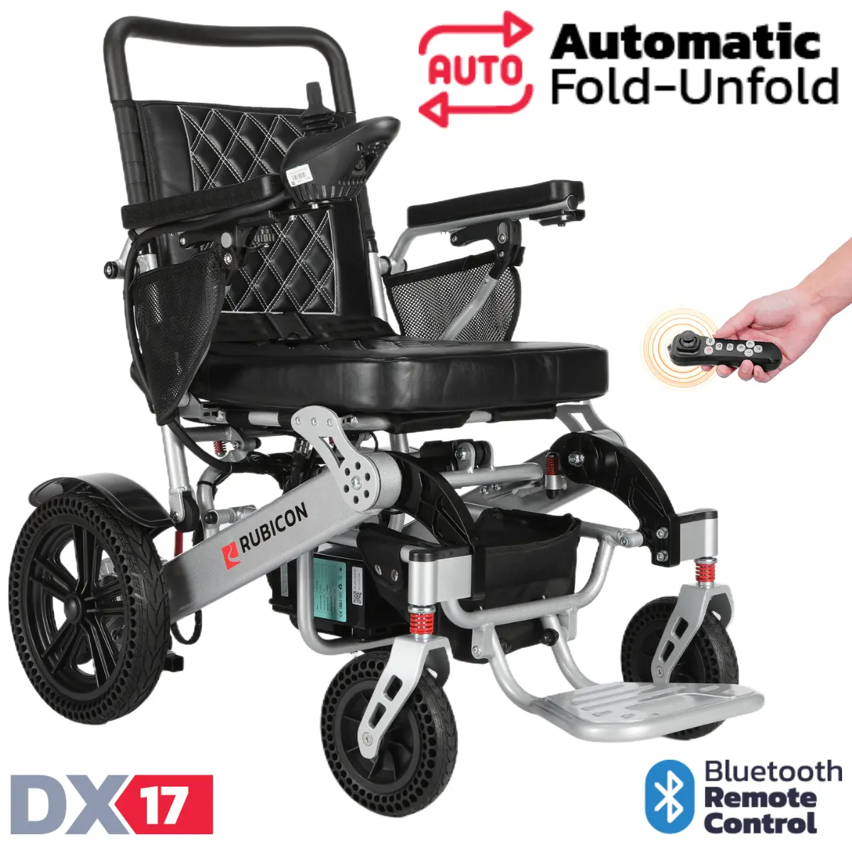 Rubicon Dx17 - Automatic Folding & Unfolding Portable Electric Wheelchair: Collapsible, Lightweight & All Terrain | Dual Motor Power Wheelchair 1