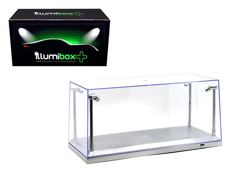 Collectible Display Show Case W/ Led Lights & Silver Base For 1:24 & 1:18 Models - Illumibox Mj14002 1