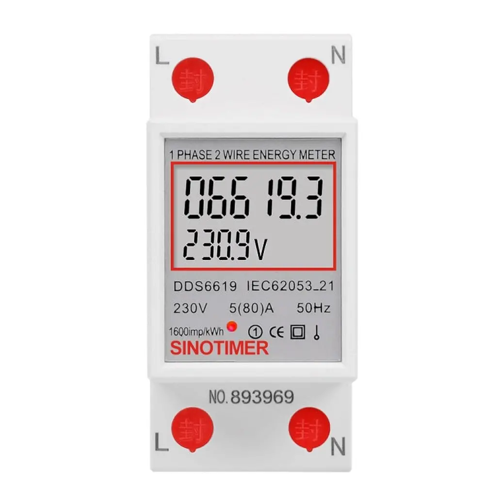 Sinotimer  Dds6619 80A 230V Din Rail Single Phase Energy Meter Voltage Current Power Meter, Without Backlight, With Backlight 1